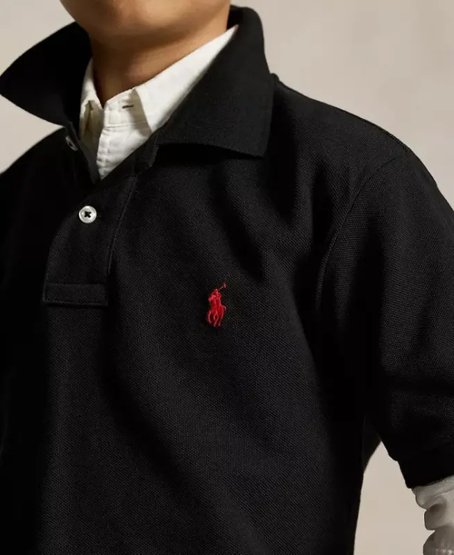 Big Boys Cotton Mesh Logo Polo Shirt-Polo Black - 3