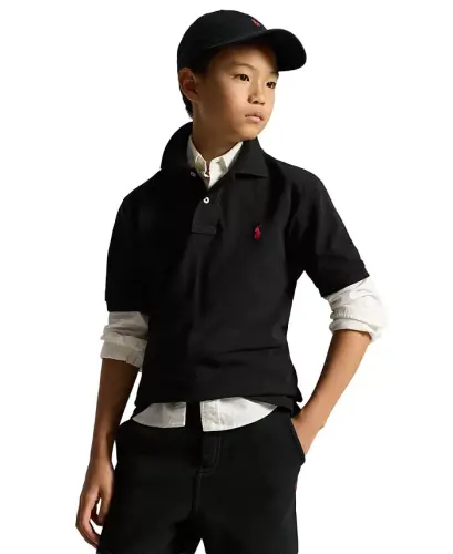 Big Boys Cotton Mesh Logo Polo Shirt-Polo Black 