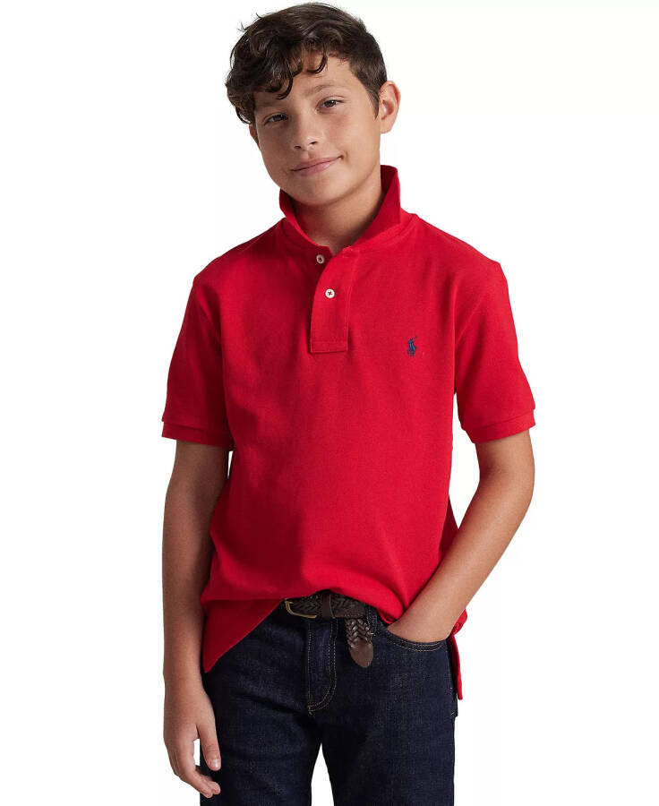 Big Boys Cotton Mesh Logo Polo Shirt Red - 1