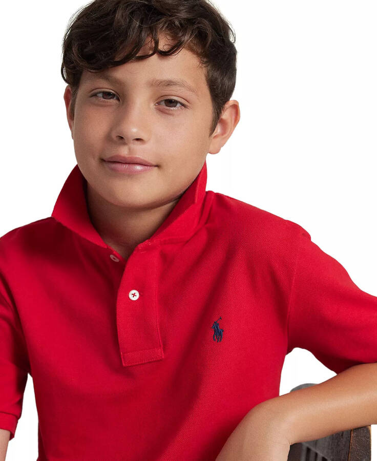 Big Boys Cotton Mesh Logo Polo Shirt Red - 2