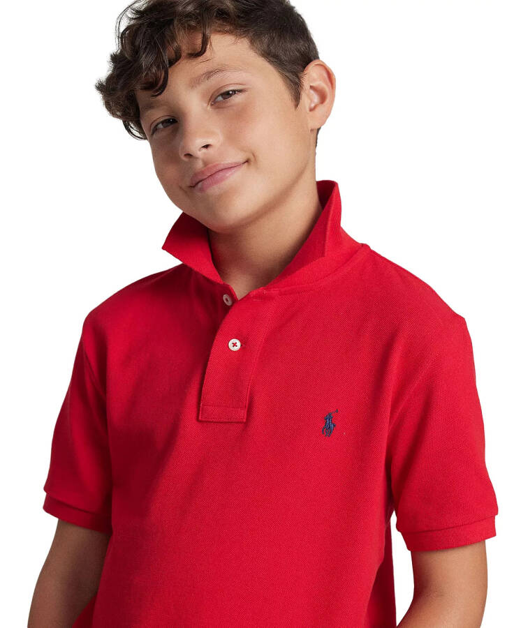 Big Boys Cotton Mesh Logo Polo Shirt Red - 3