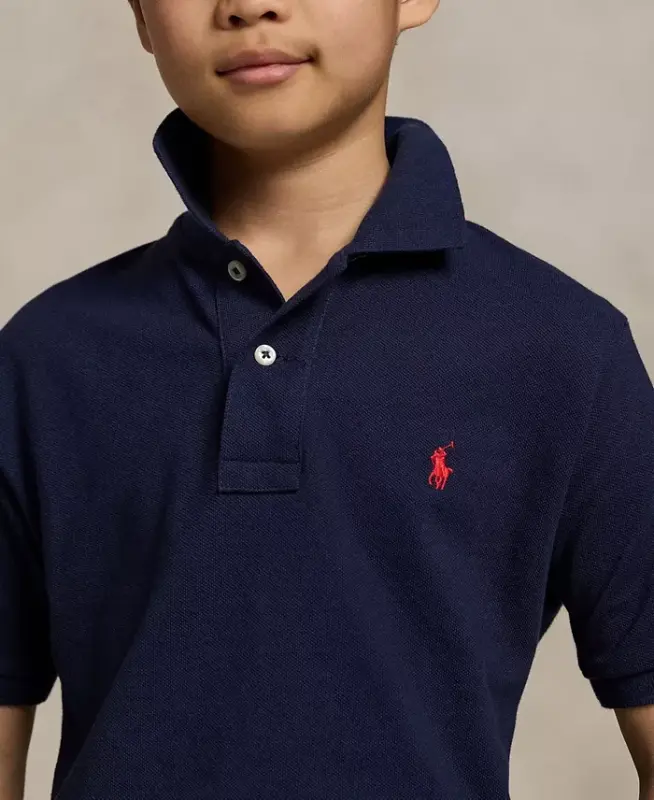 Big Boys Cotton Mesh Logo Polo Shirt-Refined Navy - 3