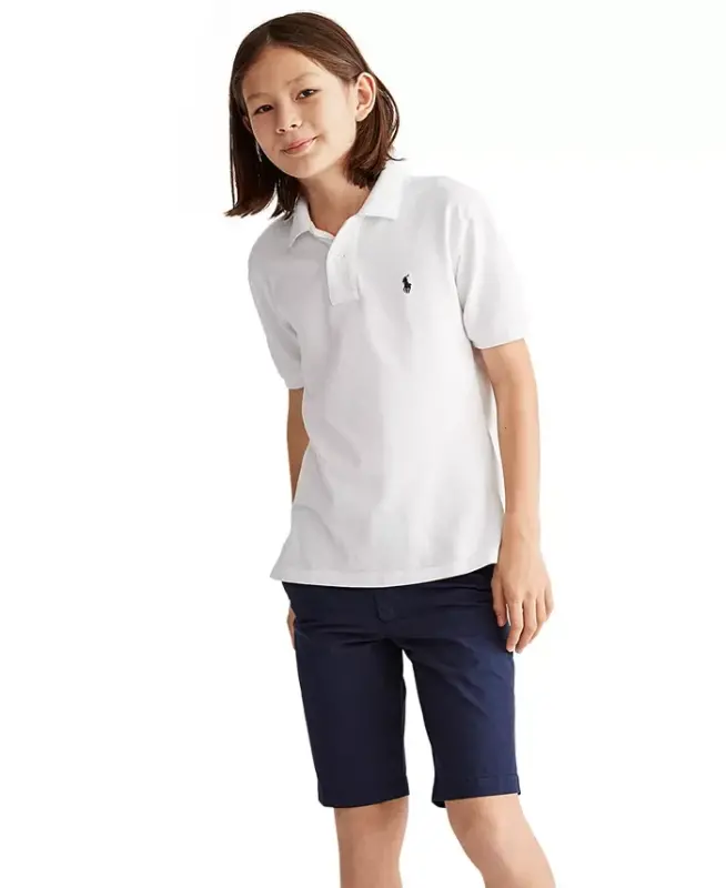 Big Boys Cotton Mesh Logo Polo Shirt-White - 1