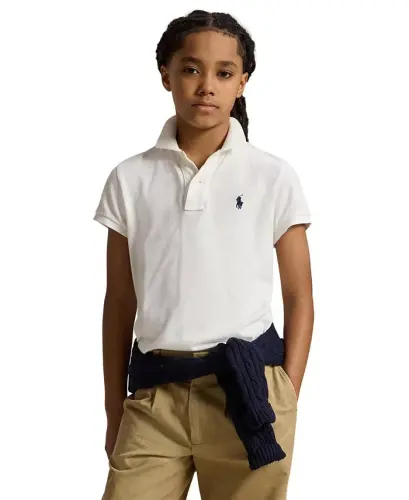 Big Boys Cotton Mesh Logo Polo Shirt-White 