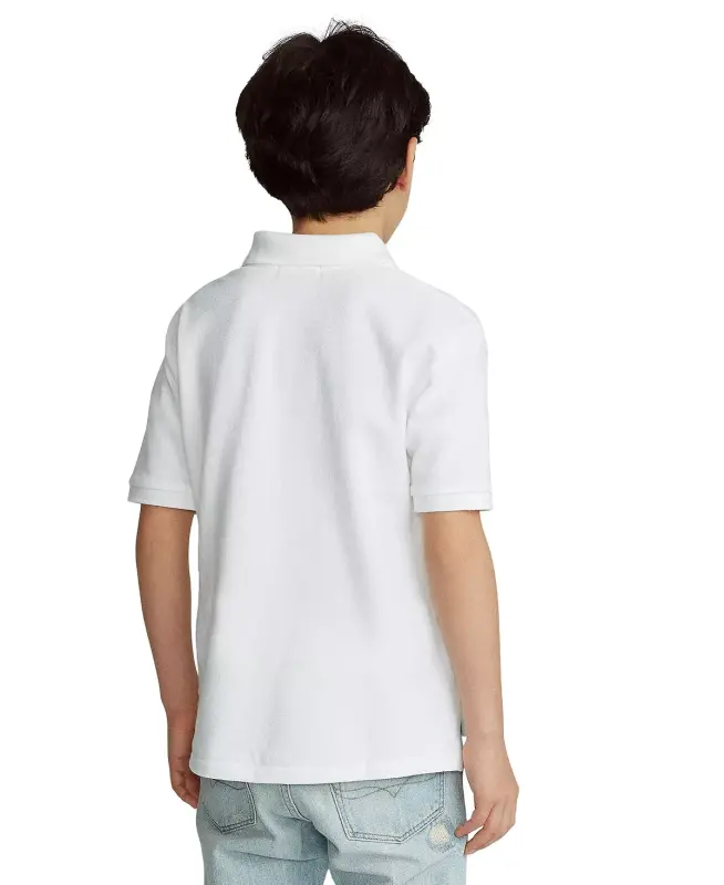 Big Boys Cotton Mesh Logo Polo Shirt-White - 2