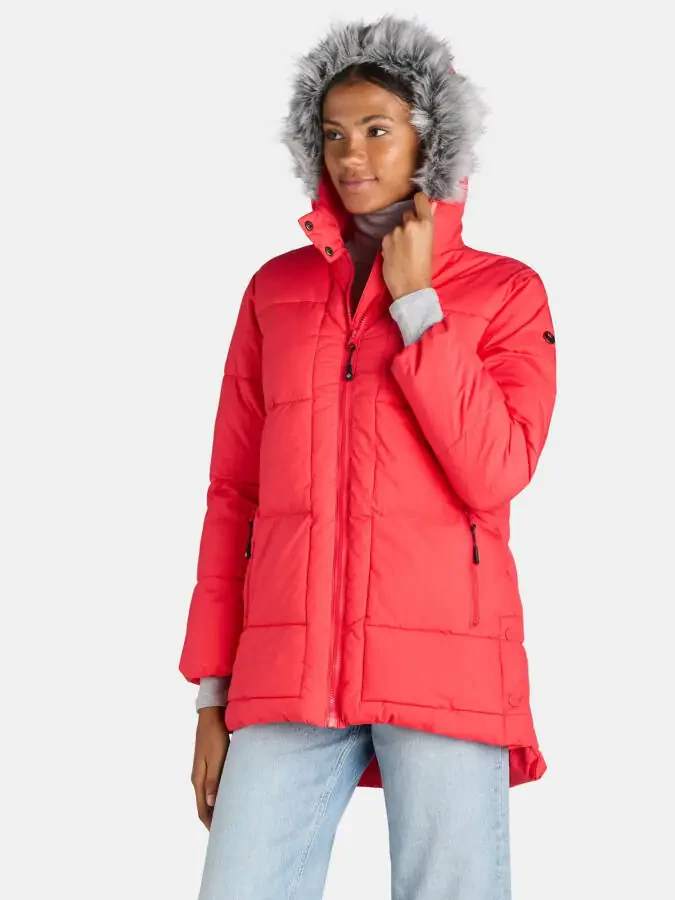 Big Chill Ayollar va Ayollar Plus Keng Tikilgan Puffer Palto Sun'iy Mo'ynali Kaput bilan, S-3X o'lchamlari - 3