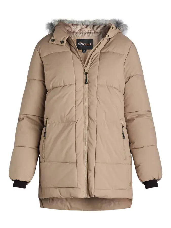 Big Chill Women's and Women's Plus Wide Quilted Puffer Coat with Faux Fur Trim Hood, Sizes S-3X- - 4