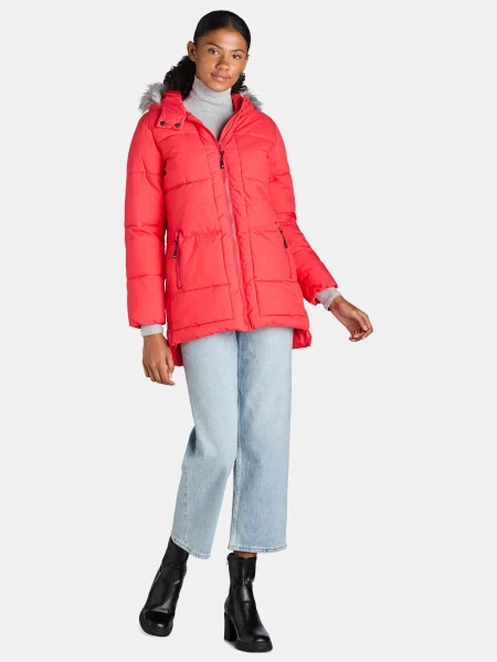 Big Chill Women's and Women's Plus Wide Quilted Puffer Coat with Faux Fur Trim Hood, Sizes S-3X- - BIG CHILL