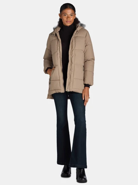 Big Chill Women's and Women's Plus Wide Quilted Puffer Coat with Faux Fur Trim Hood, Sizes S-3X - BIG CHILL