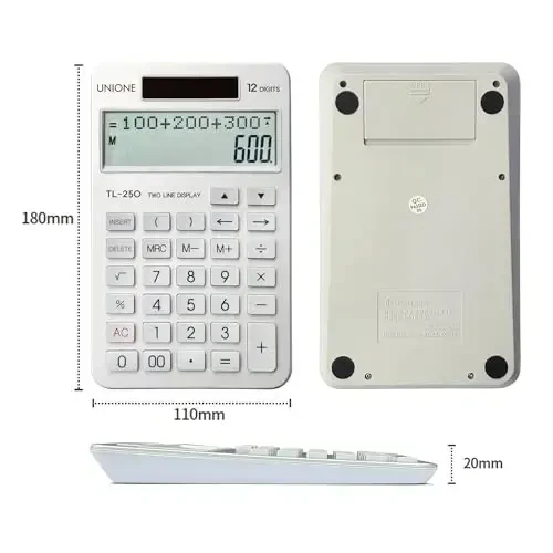Big LCD Calculator, Dual Power Desktop Business, High School, UNIONE CX-950 (White) - 5