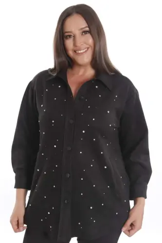 Large Size Beyoğlu Seamed Suede Black Jacket - 1