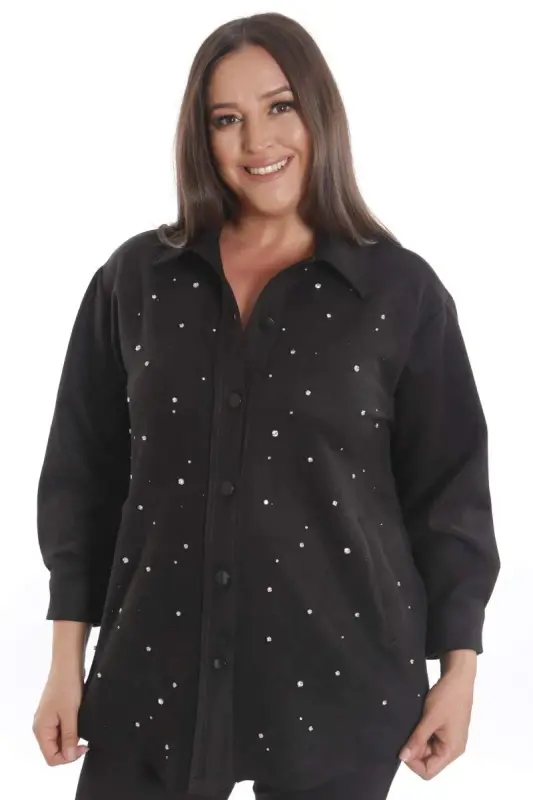 Large Size Beyoğlu Seamed Suede Black Jacket - BÜYÜKBEDENIZ