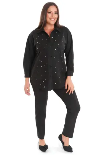 Large Size Beyoğlu Seamed Suede Black Jacket - 2