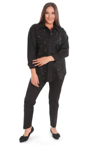 Large Size Beyoğlu Seamed Suede Black Jacket - 4