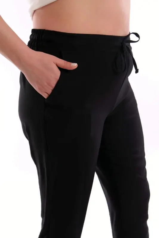 Big Size Black Elastic Waistband Pants - 7