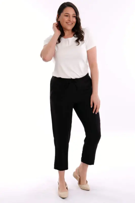 Big Size Black Elastic Waistband Pants - 2