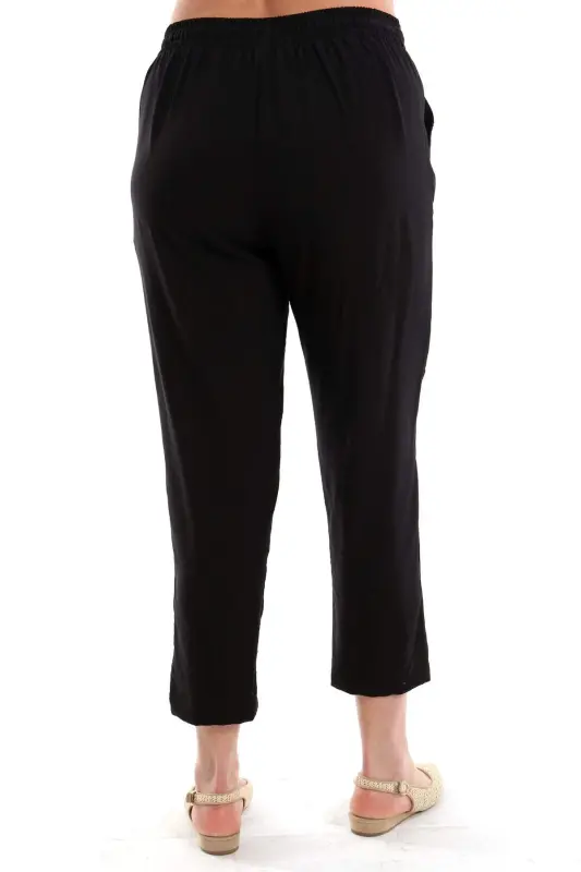 Big Size Black Elastic Waistband Pants - 9