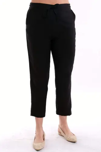 Big Size Black Elastic Waistband Pants - 4