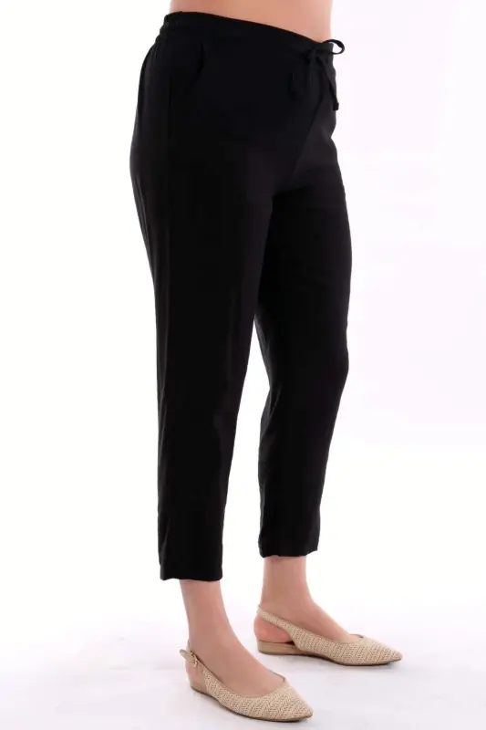 Big Size Black Elastic Waistband Pants - 5