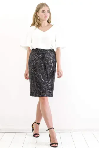 Big Size Modazone Sequin Evening Skirt KL06 Black - 1