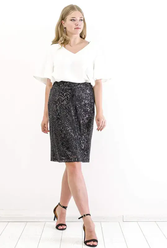 Big Size Modazone Sequin Evening Skirt KL06 Black - 1