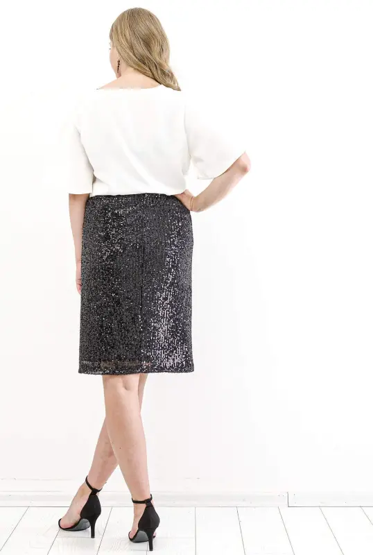 Big Size Modazone Sequin Evening Skirt KL06 Black - 2