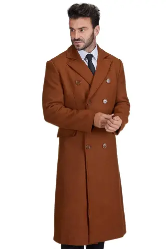 Big & Tall Double-Breasted Knee Length Wool Blend Three Button Long Overcoat Top Coat - 4