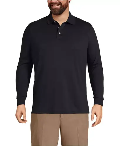 Big & Tall uzun qo'lli Super Soft Supima Polo ko'ylak-Qora 