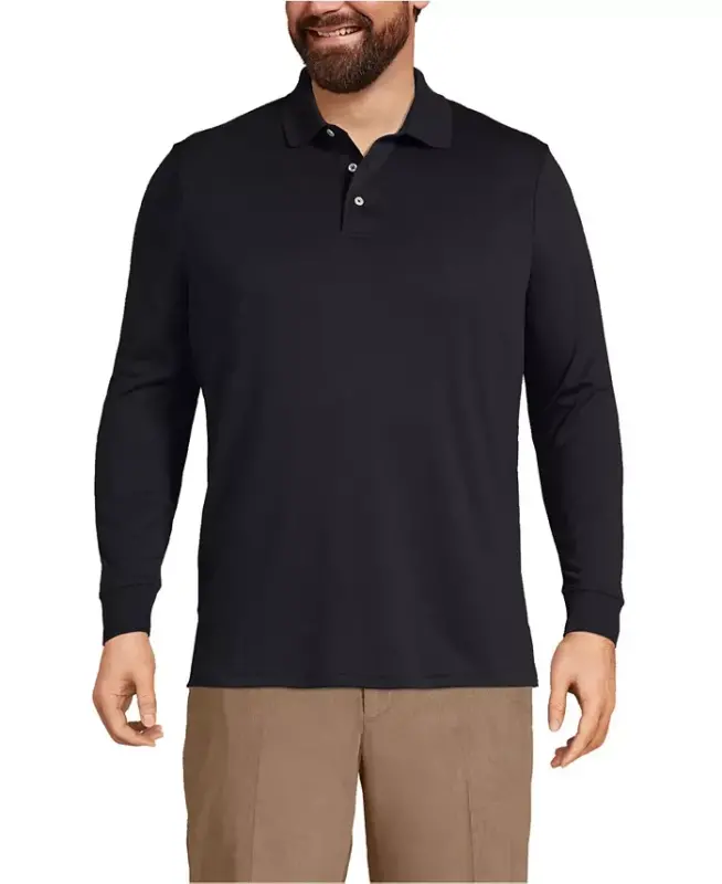 Big & Tall uzun qo'lli Super Soft Supima Polo ko'ylak-Qora - 1