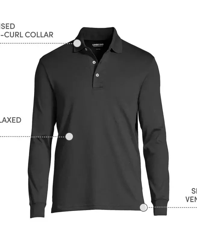 Big & Tall uzun qo'lli Super Soft Supima Polo ko'ylak-Qora - 2