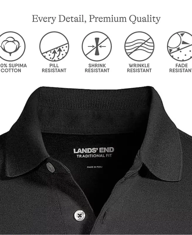 Big & Tall uzun qo'lli Super Soft Supima Polo ko'ylak-Qora - 4