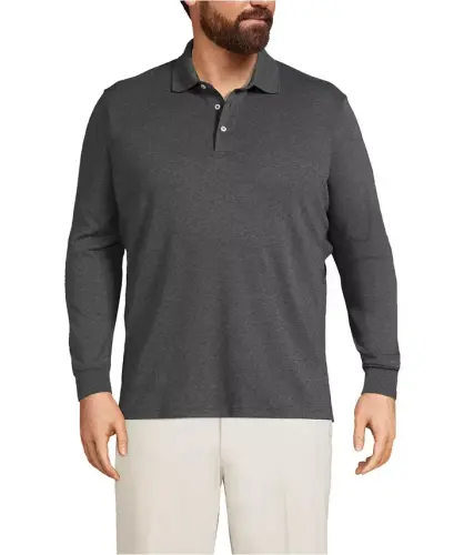 Big & Tall uzun yengli Super Soft Supima Polo ko'ylagi - To'q kulrang heather 