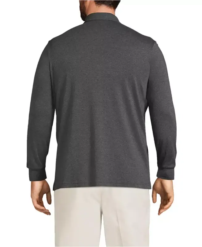 Big & Tall uzun yengli Super Soft Supima Polo ko'ylagi - To'q kulrang heather - 2