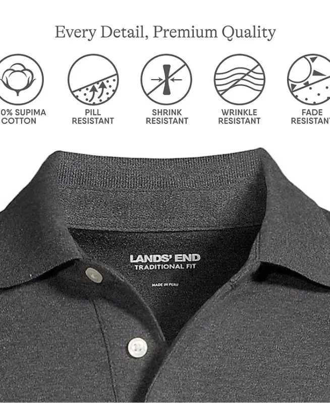 Big & Tall uzun yengli Super Soft Supima Polo ko'ylagi - To'q kulrang heather - 3