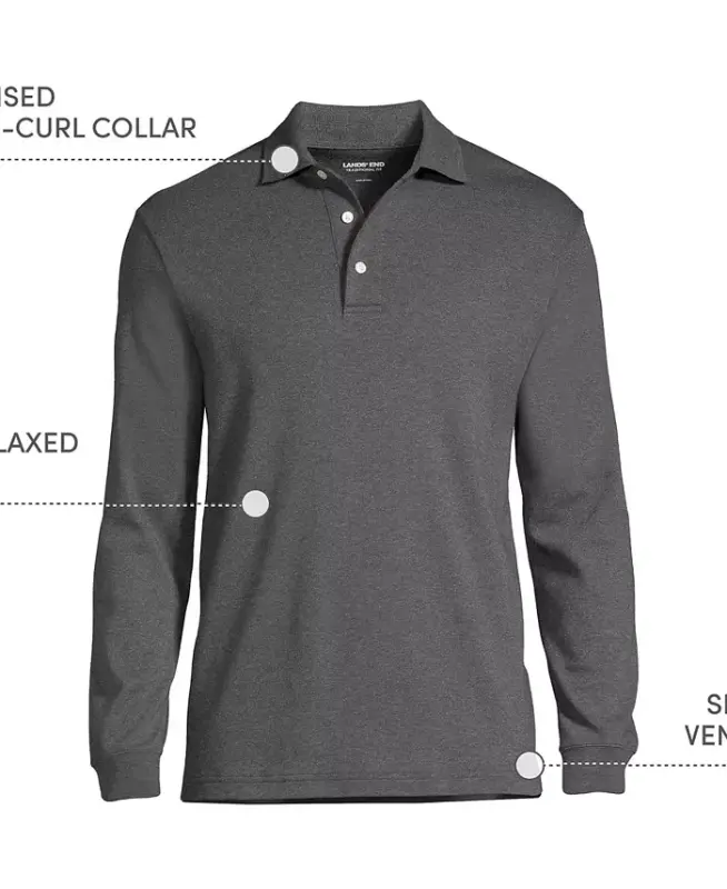 Big & Tall uzun yengli Super Soft Supima Polo ko'ylagi - To'q kulrang heather - 4