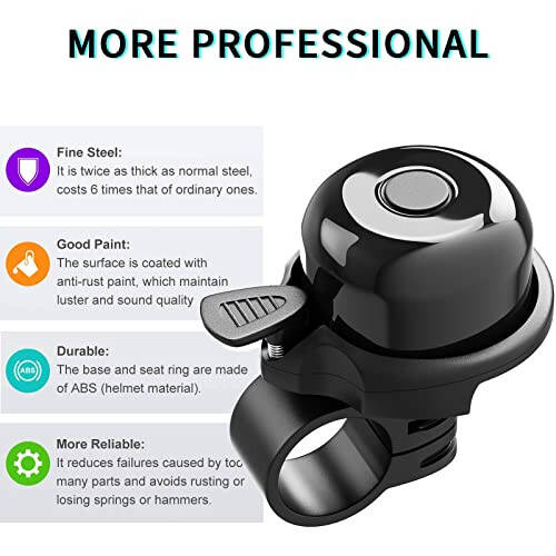 Bike Bell, 2 Pack Classic Bicycle Bell Loud Crisp Clear Sound Bicycle Bike Bell, City Bike, BMX Bike, Sports Bike Bell for Adults Kids, Right Hand/Left Hand Use (Black) - 3