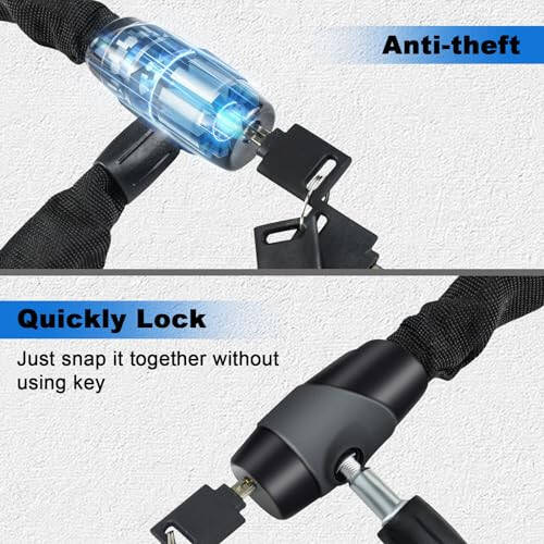 Bike Chain Lock, Heavy Duty Anti-Theft Bicycle Chain Lock, 2.72 Ft Security Bike Locks with 3 Keys, Waterproof Lock Chain for Bike, Bicycle, Scooter, Motorcycle, Door, Gate, Fence - 2