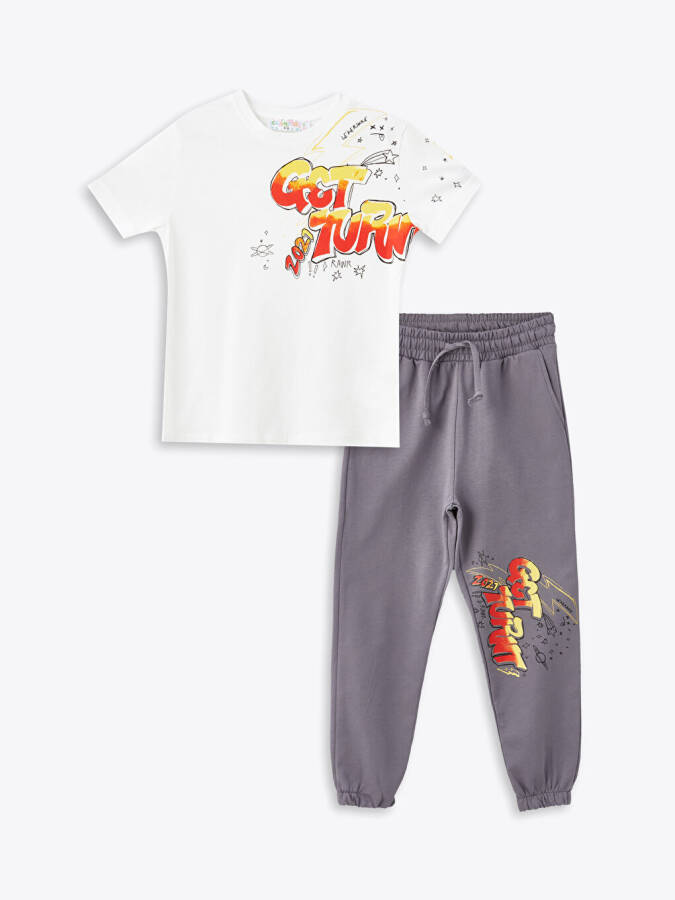 Bike Collar Printed Boys T-Shirt and Sweatpants 2 Piece Set - 8