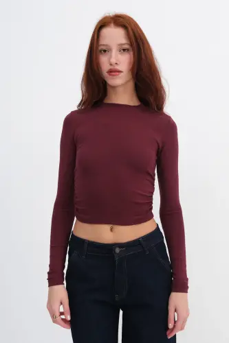 Bike Collar Ruched Side Basic Blouse B4164-U13 - 5