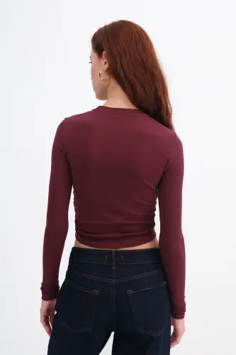 Bike Collar Ruched Side Basic Blouse B4164-U13 - 6