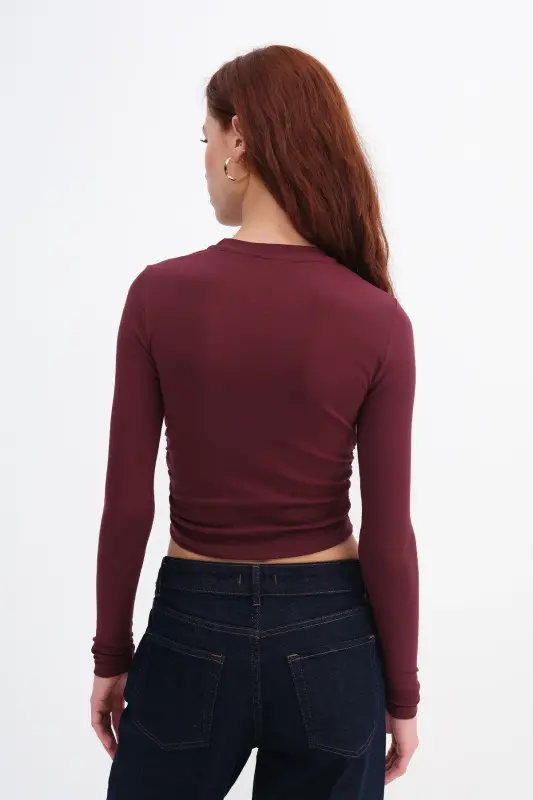 Bike Collar Ruched Side Basic Blouse B4164-U13 - 6