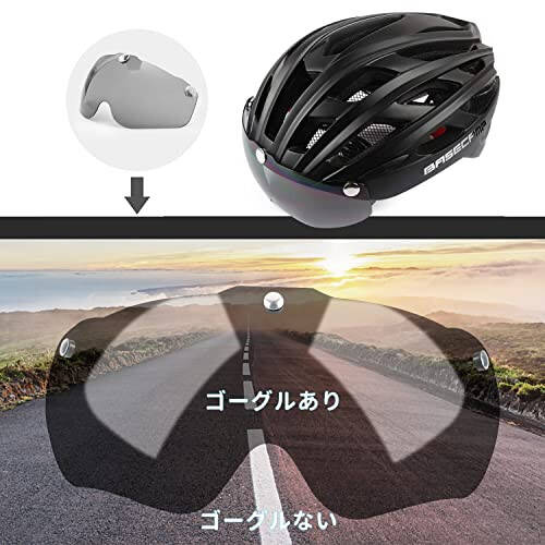 Bike Helmet, Basecamp Bicycle Helmet with Rear Light & Detachable Magnetic Goggles Lightweight Cycling Helmet Adjustable for Adult Men Women Mountain & Road (BC-069) - 8