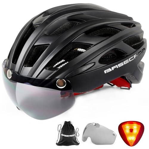 Bike Helmet, Basecamp Bicycle Helmet with Rear Light & Detachable Magnetic Goggles Lightweight Cycling Helmet Adjustable for Adult Men Women Mountain & Road (BC-069) - 1