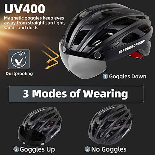 Bike Helmet, Basecamp Bicycle Helmet with Rear Light & Detachable Magnetic Goggles Lightweight Cycling Helmet Adjustable for Adult Men Women Mountain & Road (BC-069) - 2