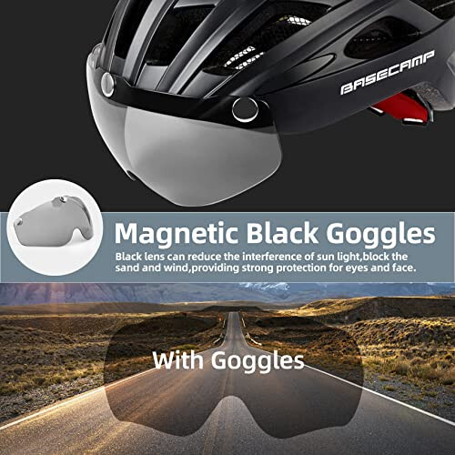 Bike Helmet, Basecamp Bicycle Helmet with Rear Light & Detachable Magnetic Goggles Lightweight Cycling Helmet Adjustable for Adult Men Women Mountain & Road (BC-069) - 3