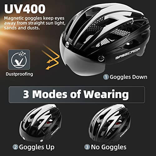 Bike Helmet, Basecamp Bicycle Helmet with Rear Light & Detachable Magnetic Goggles Lightweight Cycling Helmet Adjustable for Adult Men Women Mountain & Road (BC-069) - 2