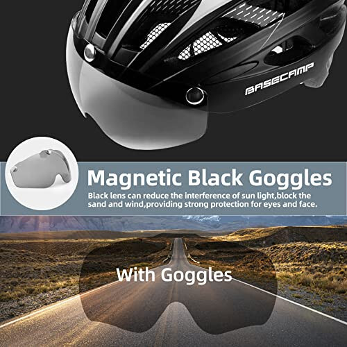 Bike Helmet, Basecamp Bicycle Helmet with Rear Light & Detachable Magnetic Goggles Lightweight Cycling Helmet Adjustable for Adult Men Women Mountain & Road (BC-069) - 3