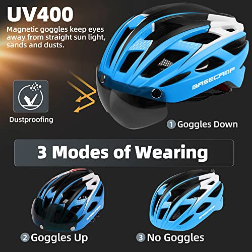 Bike Helmet, Basecamp Bicycle Helmet with Rear Light & Detachable Magnetic Goggles Lightweight Cycling Helmet Adjustable for Adult Men Women Mountain & Road (BC-069) - 2