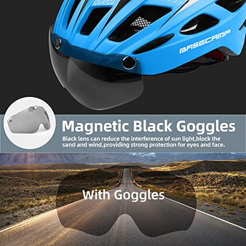 Bike Helmet, Basecamp Bicycle Helmet with Rear Light & Detachable Magnetic Goggles Lightweight Cycling Helmet Adjustable for Adult Men Women Mountain & Road (BC-069) - 3