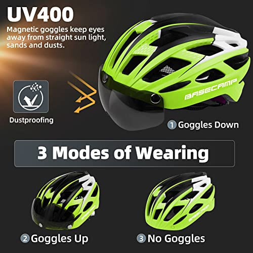 Bike Helmet, Basecamp Bicycle Helmet with Rear Light & Detachable Magnetic Goggles Lightweight Cycling Helmet Adjustable for Adult Men Women Mountain & Road (BC-069) - 2